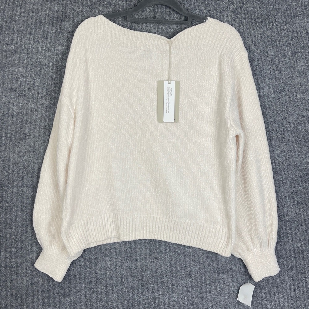 NEW Tommy Bahama $138 Sweater M Cream Luna Chenille Balloon Sleeve Boat Neck